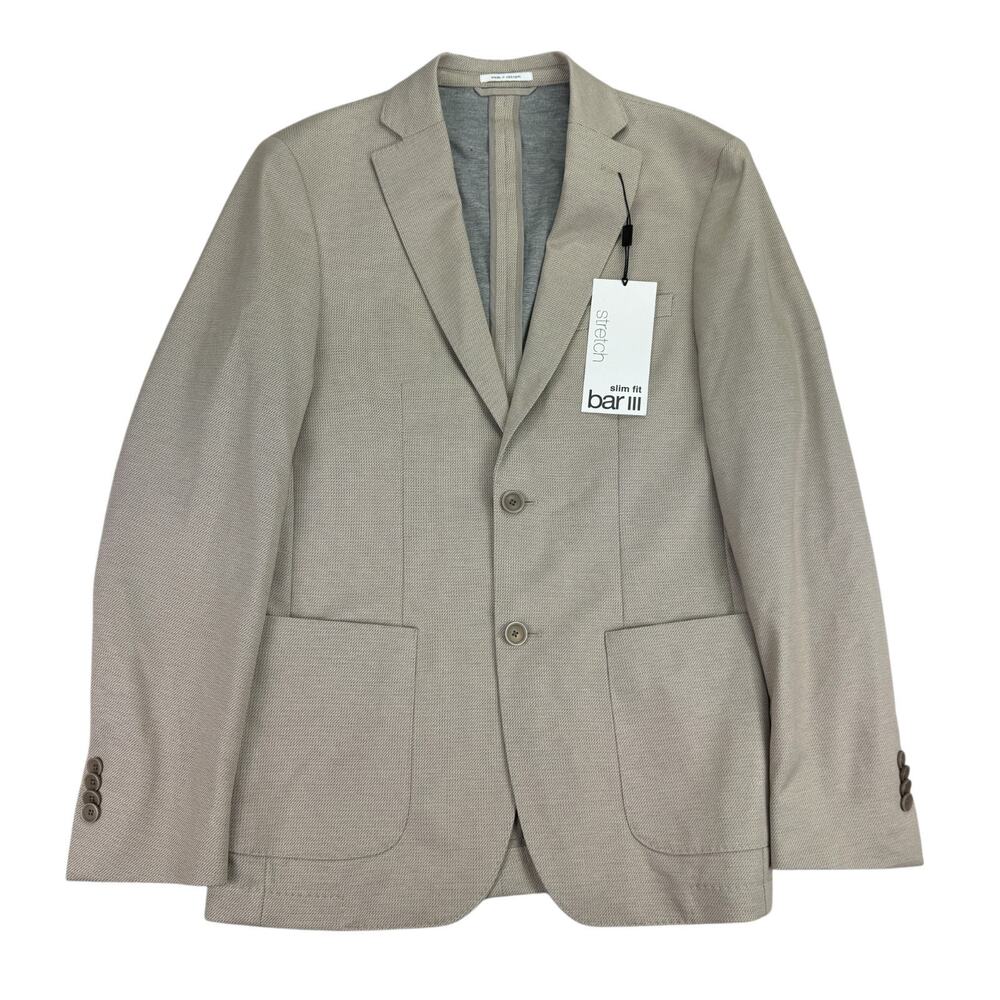 Bar III Mens Slim Fit Knit Stretch Sport Coat Beige 36R